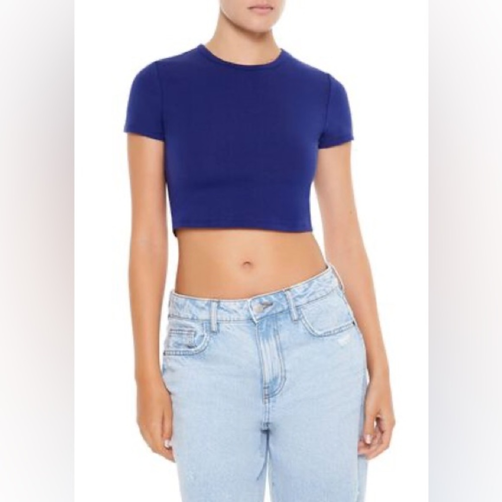 NWT navy blue crop crew short sleeve baby tee Medium